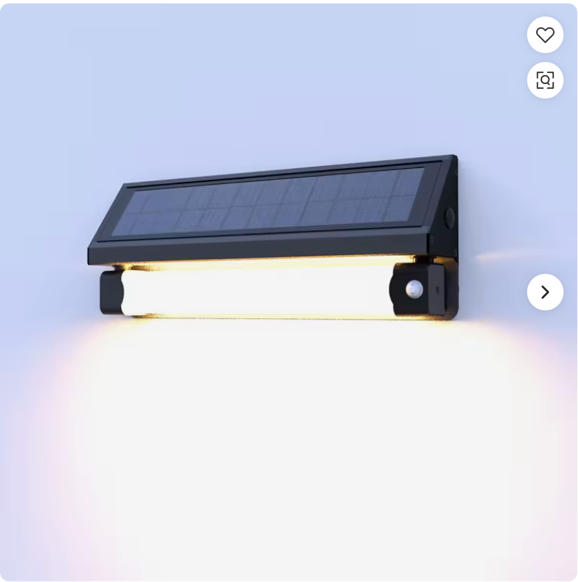 Buitenstee Solis — solar wandlamp met PIR bewegingssensor, geïnstalleerd op buitenmuur (tijdelijke leveranciersfoto, ter preview)